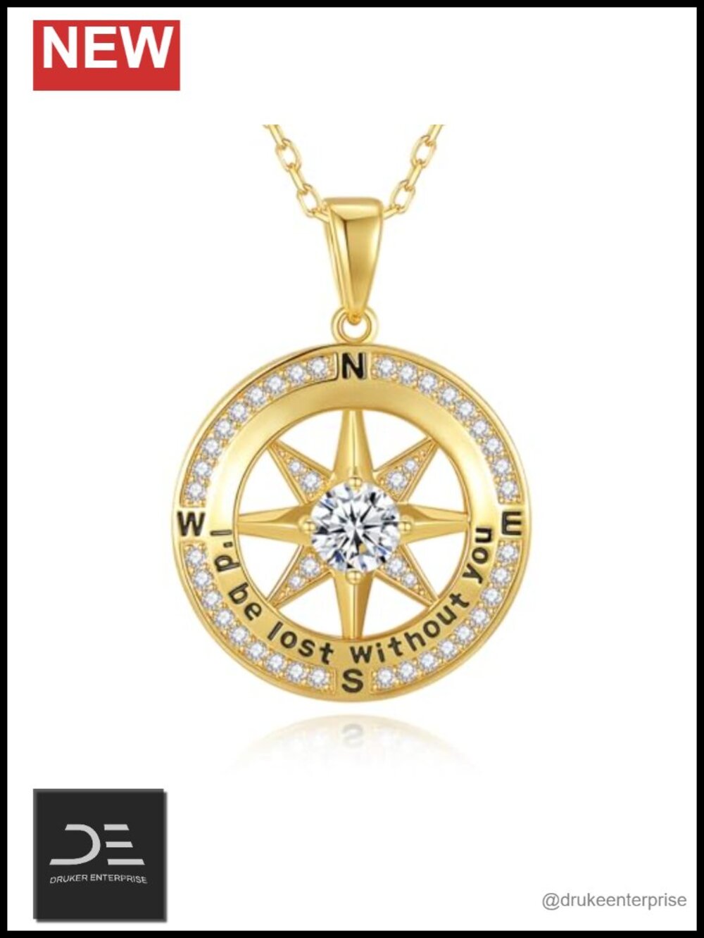Compass Pendant Necklace 18k Gold Filled S925 Sterling Silver